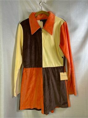 Smak Parlour Color Block Long Sleeve 1970s Retro Romper Womens Size L Hippie